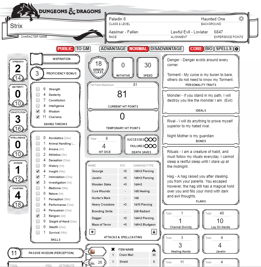 Preview indice del manuale del giocatore e dello stregone